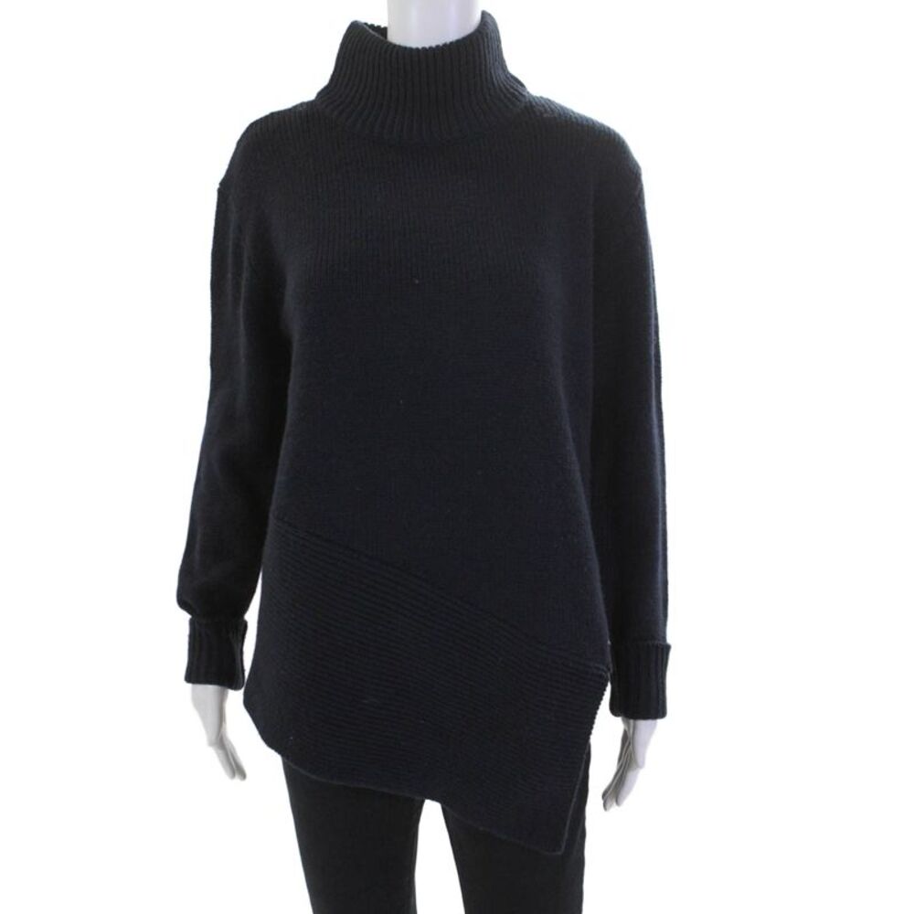 The Fifth Label Womens Asymmetrical High Neck Pullover Sweater Top Navy Size XS